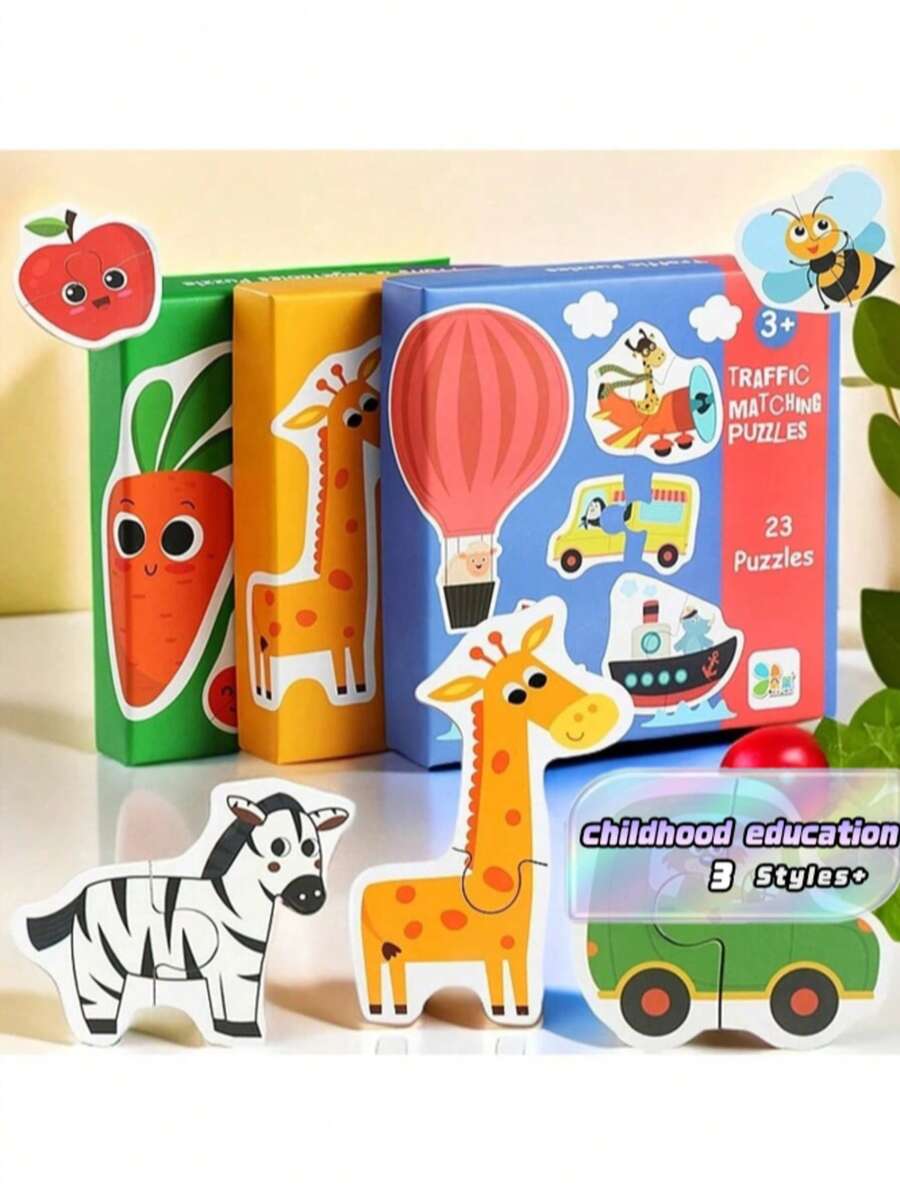 1 Kotak Puzzle Mencocokkan Hewan, Kendaraan, Buah dan Sayuran untuk Anak-Anak, Mainan Edukasi Sederhana dari Kayu untuk Pendidikan Anak Usia Dini. - MultiWarna - View 1