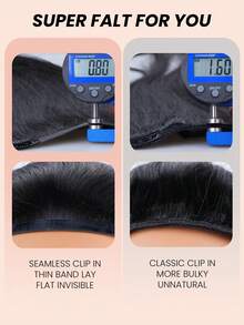 Extensiones de cabello humano con clips invisibles de PU, tejido de piel de PU sin costuras, liso y sedoso. Extensiones con clips reales de cabello humano, 7 piezas con 16 clips por set - SNatural - Ver 8