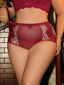 Divavoom 1 buah Celana Dalam Jala Kontras Renda Ukuran Besar - Burgundy - View 3
