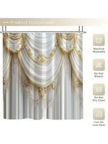 Elegant 3D LuxuryDrapery Design Shower Curtain With Hooks, Water-Resistant Polyester Blend, Non-Woven Graphic Pattern, Arts Theme Bathroom Decor, Machine Washable - Multicolor - View 3