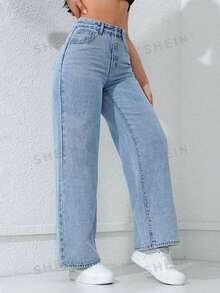 Women's Casual Versatile Everyday Denim Jeans With Pockets And Buttons - Medium Wash - View 5