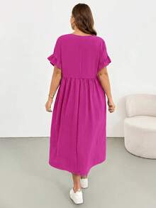 Shapeblank Vestido de verano casual de talla grande con unicolor y bajo con volantes - Rosa Fucsia - Ver 2