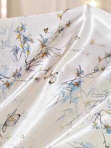 MuseNap CURVE Butterfly Floral Print Satin Shirt Style Plus Size Pajama Set - White - View 7