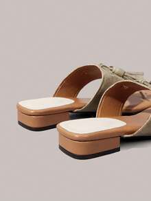 Styleloop Women's Rhinestone Plant Design Casual Flat Sandals - Beige + tassel - View 4