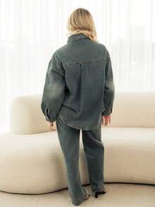 Ximena Robles Ximena Robles Autumn/Winter New Loose Casual Distressed Washed Women Denim Set - Blue - View 2