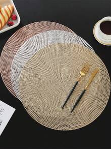 Hotel/Restaurant Round Placemats, PVC Non-Slip Waterproof Table Mats, Gold/Silver Heat Insulation Coasters, Washable, Protect Surface, Suitable For Wedding, Christmas, Party, Home Kitchen Dining Decor - Multicolor - View 4