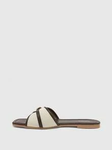 CUCCOO BIZCHIC Women's Spring/Summer New Patchwork Square Toe Soft Sole Flat Sandals With Metal Buckle Cross Strap, Suitable For Daily Commute, Vacation, Outings - Brown - View 9