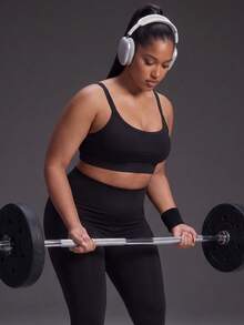 Powerista Bra Olahraga Fitness Sehari-hari Warna Polos Ukuran Plus Wanita - Hitam dan Putih - View 9