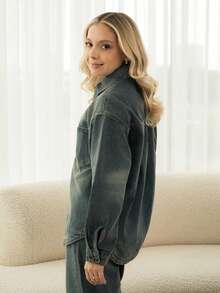 Ximena Robles Ximena Robles Autumn/Winter New Loose Casual Distressed Washed Women Denim Set - Blue - View 4