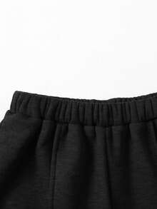SHEIN Girlism 青少年女孩秋冬休閒抓絨內裡加厚運動衫套裝，紐約市印花寬鬆圓領落肩長袖套頭衫搭配同款印花百褶寬腿直筒運動長褲，2件式運動風套裝，灰色 - 深灰色 - 查看 5