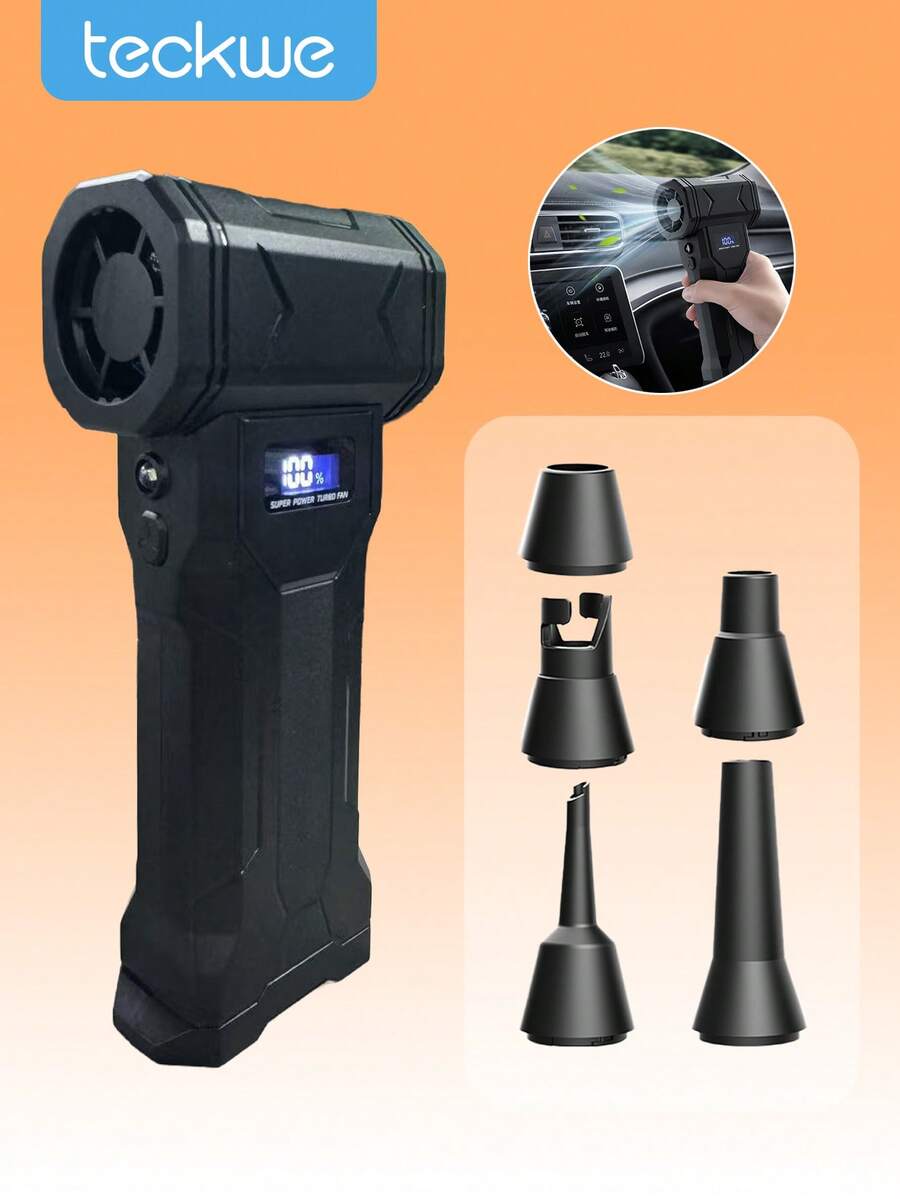 Teckwe 1 High-Speed Brushless Motor Turbo Handheld Fan, Multiple Replaceable Nozzles, Suitable For Outdoor Camping And Cleaning Keyboard Gaps In The Car Battery Capacity: 1300mAh USB Charging - A - View 1