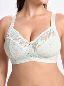 Slumbrini Plus Size Women Non-Wired Bra With Floral Print, Breathable Non-Slip Lace Patchwork, Supportive Lift, Adjustable Straps, Seamless For Daily Wear - Mint Green - View 9