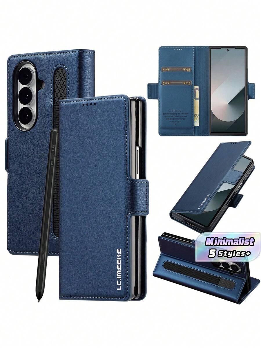 1 buah Dompet Kulit PU untuk Bisnis untuk Z Fold7/Fold6/Fold5/Fold4/Fold3, Penutup Flip dengan Slot Pena dan Slot Kartu serta Perlindungan Pemblokiran RFID - Biru - View 1