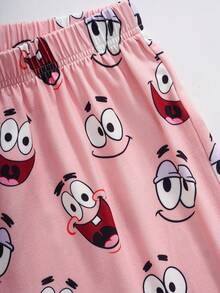 SpongeBob SquarePants | SHEIN 女款卡通印花短袖上衣與短褲睡衣套裝 - 粉色 - 查看 6