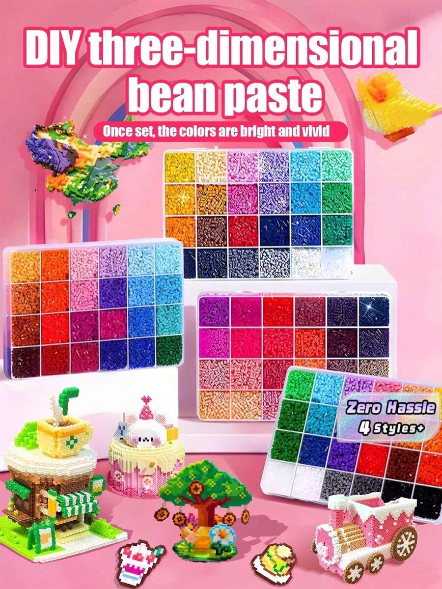 24/48/72/96-Kit Manik-Manik Fuse 3D DIY dengan Kotak Penyimpanan, Manik-Manik Warna Cerah untuk Kerajinan Anak-Anak, Set Manik-Manik Perler Kreatif untuk Membuat Model 3D, Mainan Edukatif Menyenangkan sebagai Hadiah untuk Anak Laki-Laki dan Perempuan Usia 6+.
