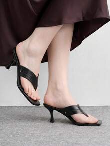 CUCCOO BIZCHIC French Fashion Elegant Commuter Party Mezzanine Square Toe High Heel Embroidered Thread Rivet Versatile Women's Sandals - Black - View 5