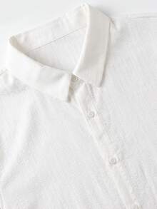 Manfinity Dauomo Men's Casual Textured Single-Breasted Long Sleeve Shirt - White - View 6