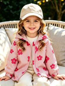 SHEIN Elladie kids 女童條紋花卉印花連帽休閒日常長袖外套 - 粉色 - 查看 13