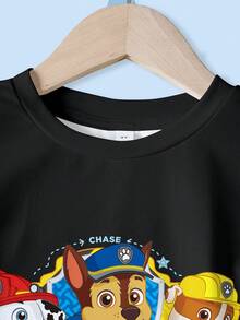SHEIN | PAW Patrol 2件組小男孩配色拼接卡通印花圓領短袖T恤與短褲套裝 - 白色 - 查看 3