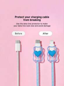 THE POWERPUFF GIRLS X SHEIN Data Cable Protector, Suitable For IPhone Charger, 4-Piece Set Of Mobile Phone Cable Protectors, Charger Protector (Excluding Data Cable) - Bubbles-Blue - View 4