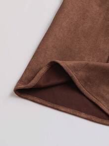 LUMIGAL Women's Suede Tassel Fitted Long Sleeve Blouse - Coffee Brown - View 5