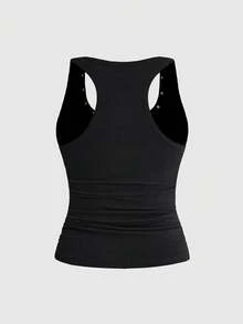 ROMWE Y2K Plus Size Women's Letter Print Rhinestone Embellished Fitted Versatile Casual Top - Black - View 2