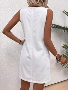 EMERY ROSE EMERY ROSE Women's Button Design Pocket Sleeveless Casual Denim Dress - White - View 2