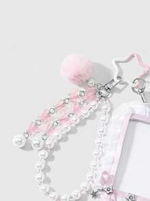 ROMWE Anime 1 Korean Temperament Sweet Pink And White Acrylic Butterfly Faux Pearl Lace Bow Rhinestone Gradient Star DIY Keychain Bag Pendant, Holiday Gift - Pink-21 - View 6