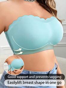 SHEIN Áo ngực hai dây cài nút bên hông cỡ lớn không dây - Màu xanh lam - Xem 5