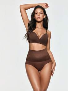 SHAPORA Women's Solid Color Elastic Waist Shaping Triangle Panties - Chocolate Brown - View 2