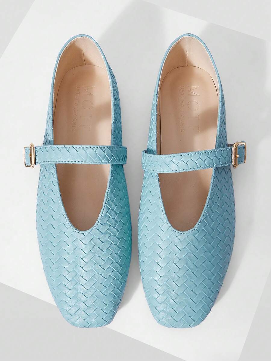 MOTF PU LEATHER MARY JANE FLAT SHOES FOR CHRISTMAS SPRING SHOES - Light blue - View 1