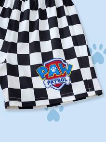 SHEIN | PAW Patrol 2pcs/Set Young Boy Casual Letter & Dog Print Round Neck Short Sleeve T-Shirt And Shorts Comfortable Pajama Set - Multicolor - View 7