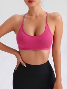 SHEIN Sports 女款素色休閒日常無縫運動內衣 - 玫紅色 - 查看 2
