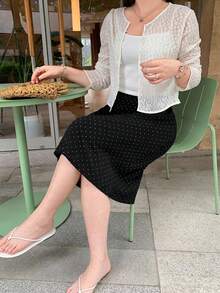 Dazy Plus All-Over Polka Dot Cute Girl Casual Korean Style Spring Summer Versatile A-Line Black Long Plus Size Women's Skirt - Black - View 5