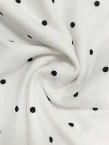 Elenzga Plus Size Women's Woven Regular Fit French 1950s Vintage Minimalist Round Neck Short Sleeve Cinched Waist White Polka Dot Pearl Button Blouse Summer - Beige - View 3