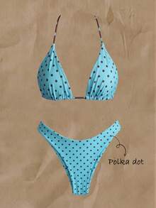 Swim Mod Women's Summer Vacation Beach Polka Dot Print Halter Bikini Set - Multicolor - View 1