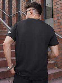 LEOGASHI LEOGASHI 男士休闲简约印花圆领短袖T恤 - 黑色 - 查看 2