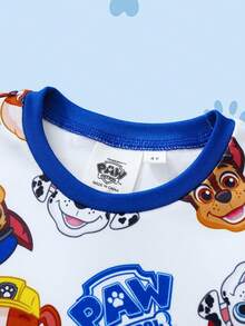 SHEIN | PAW Patrol 男童可爱柔软狗狗印花圆领短袖T恤和短裤睡衣套装，夏季 - 白色 - 查看 3