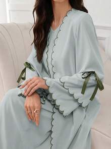 Al Najma Women's Contrast Color Bowknot Decor Casual Party Abaya - Green - View 7