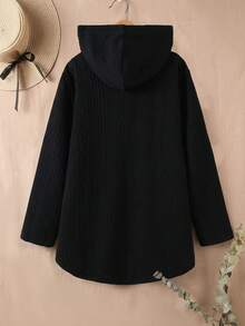 Rusticease Plus Size Women's Noir Lapel Long Sleeve Double Pocket Elegant Midi Coat Fall Winter 2026 - Black - View 4