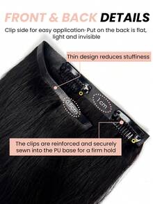 Extensiones de cabello humano con clips invisibles de PU, tejido de piel de PU sin costuras, liso y sedoso. Extensiones con clips reales de cabello humano, 7 piezas con 16 clips por set - SNatural - Ver 5