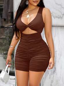 SOLERSUN Women's Tight-Fitting Twist Cutout Knot Ruched Side - Brown - View 6