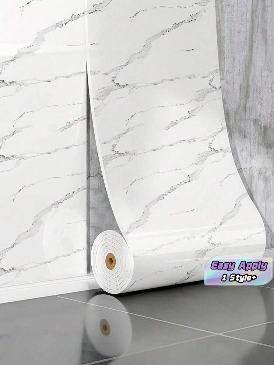 1Piece Marble Look Self Adhesive Tile Sticker Waterproof Wallpaper For Kitchen Bathroom Living Room TV Background Decoration High Quality Trending Now - White - View 1