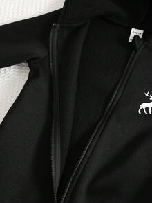 SHEIN 海軍藍保暖內裡加厚連帽長袖連身褲，舒適百搭休閒時尚日常可愛學院風極簡百搭款，適合室內、戶外滑雪、日常穿著、運動、派對、秋冬攝影 - 黑色 - 查看 6