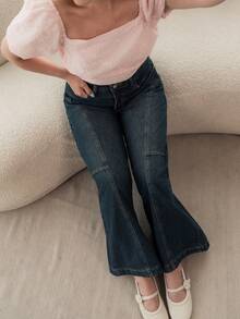 Ximena Robles Ximena Robles Celana Jeans Longgar Wanita Kasual Model Vintage dengan Potongan Lebar untuk Musim Gugur - Biru - View 3