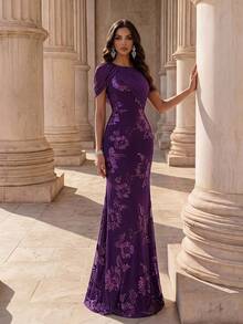 Coutiva Formal Evening Gown (Heavily Embellished) - Purple - View 4