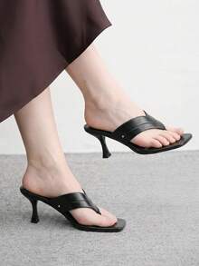 CUCCOO BIZCHIC French Fashion Elegant Commuter Party Mezzanine Square Toe High Heel Embroidered Thread Rivet Versatile Women's Sandals - Black - View 1