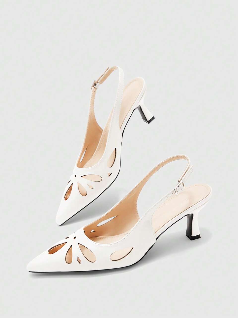 CUCCOO BIZCHIC Niche Design Is Fashionable, Beige Hollow Pointed Toe Closed Toe Thin Heel Women's Shoes Fall Shoes