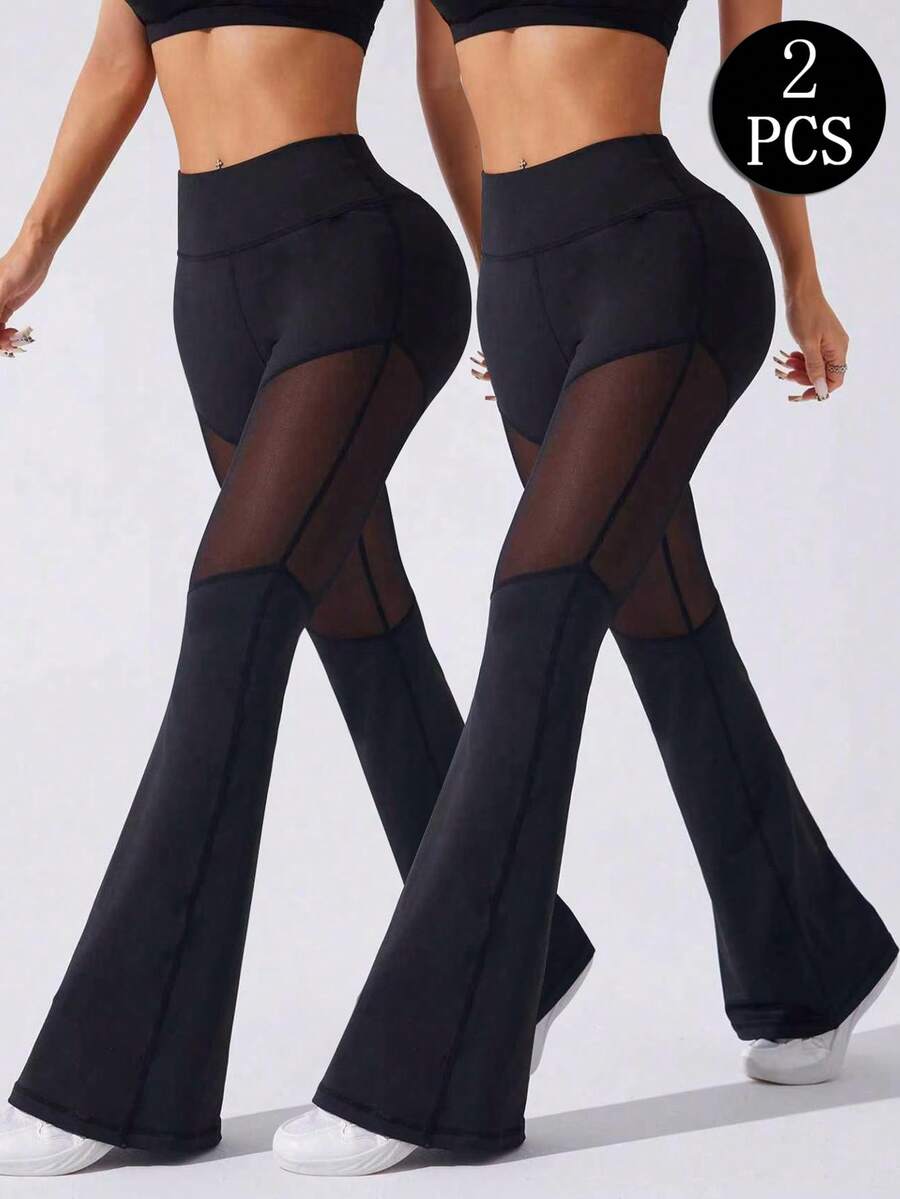 Velisys Velisys Women's Mesh Patchwork Casual Versatile Daily Travel Sports Flare Leggings - Black - View 1