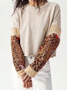 Bohemela Avslappnad lös sweatshirt för kvinnor med patchwork - Aprikos - Visa 5
